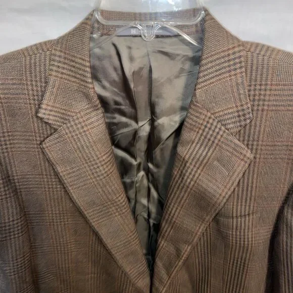 Hickey Freeman Men’s Dress Blazer Size 44 Long Brown Plaid Business Formal City